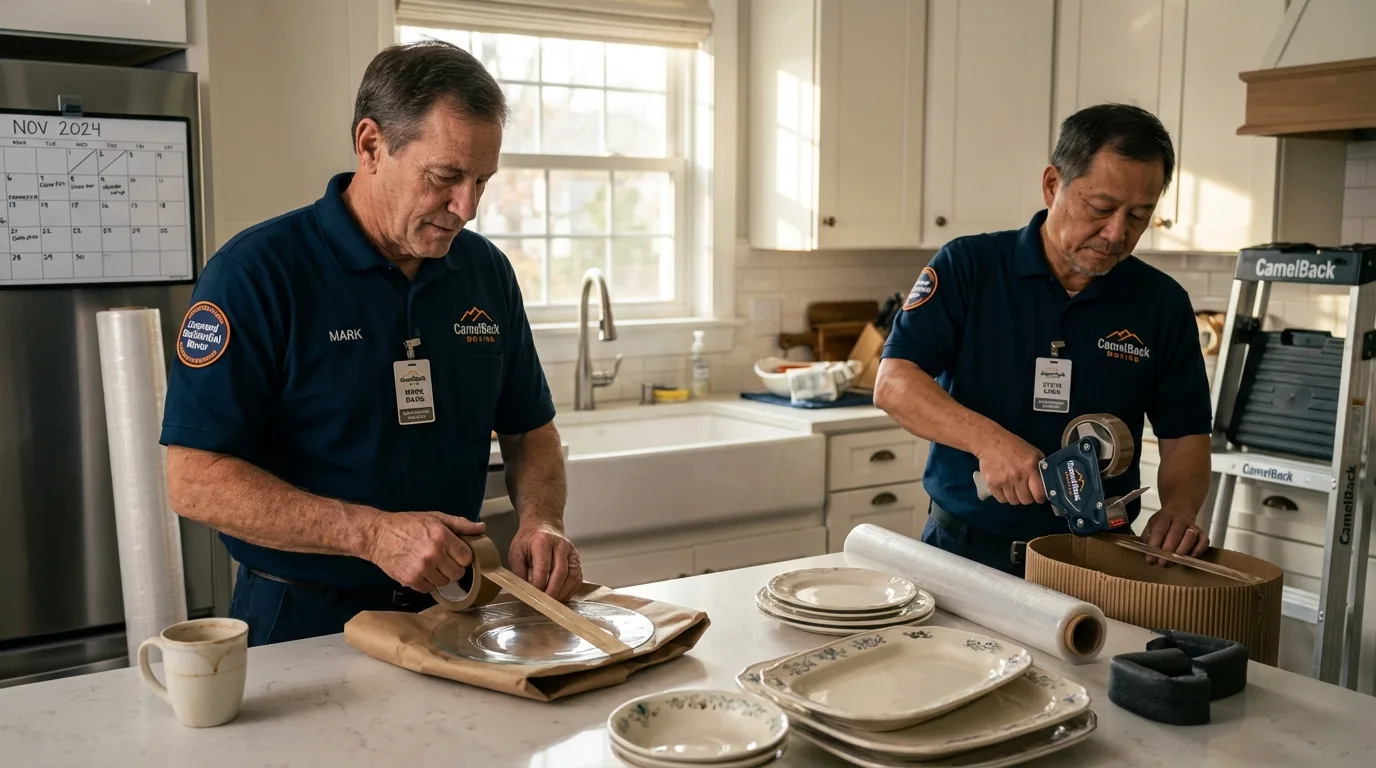 Professional crew packing kitchen dishware in Pearl River, LA